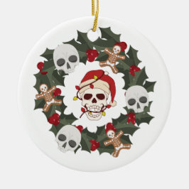 Skelett Weihnachtskranz auf einem Keramik Ornament