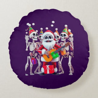 **Skelett-Weihnachtsmann-Party – Lustige 3D-Weihna Rundes Kissen