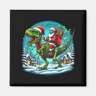 Skelett-Weihnachtsmann reitet auf T-Rex-Dinosaurie Magnet