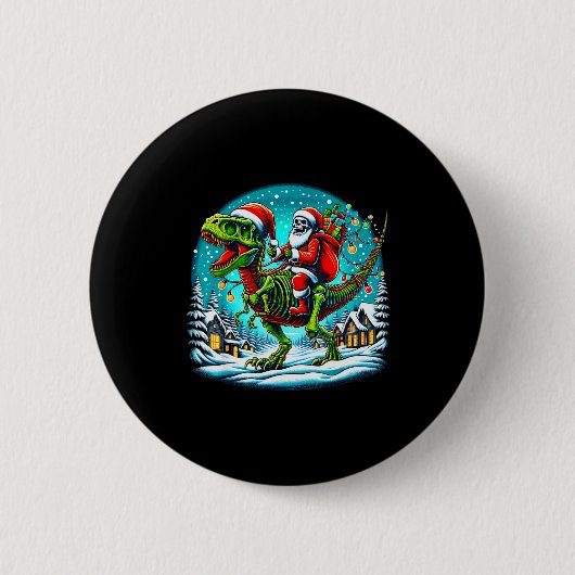Skelett-Weihnachtsmann reitet T-Rex-Dinosaurier Lu Button (Vorderseite)