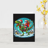 Skelett-Weihnachtsmann reitet T-Rex-Dinosaurier Lu Karte (Gelbe Blume)
