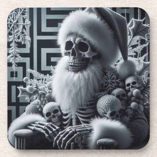 Skelett-Weihnachtsmann-Schädel | Dunkle gothische Getränkeuntersetzer (Vorderseite)