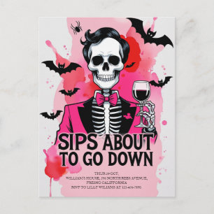 Skelett Wein Halloween Feiertagspostkarte