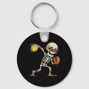 Skelett wirft Softball Halloween-Sportler  Schlüsselanhänger
