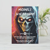 Skelettassin-halloween Geburtstagsparty Einladung (Stehend Vorderseite)