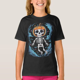Skelettastronaut trägt einen Kürbis T-Shirt