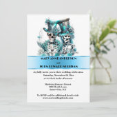 Skelettbräu formale blaue Hochzeit Einladung (Stehend Vorderseite)