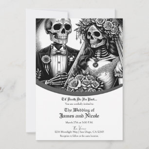 Skelettbräu und Schwarz-weiße Hochzeit Einladung