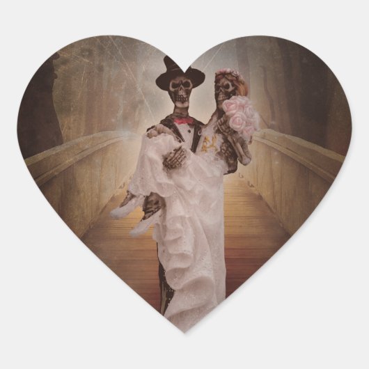 Skelettbräute und Bräutigam-Aufkleber Herz-Aufkleber (Vorderseite)