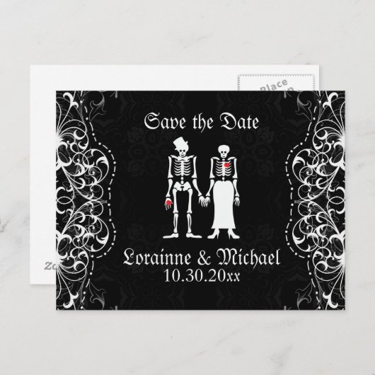 Skelettbride & Groom Save the Date Postkarten (Vorne/Hinten)