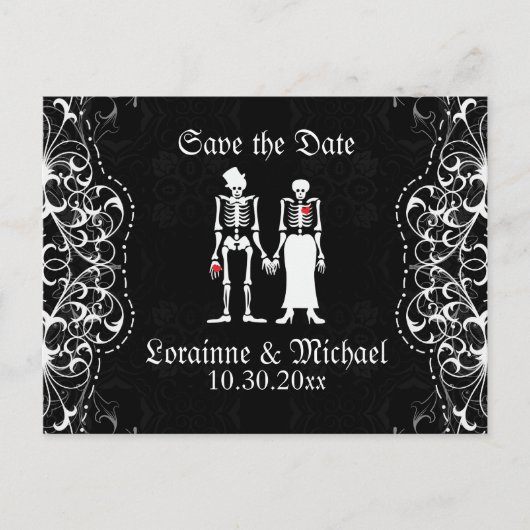 Skelettbride & Groom Save the Date Postkarten (Vorderseite)