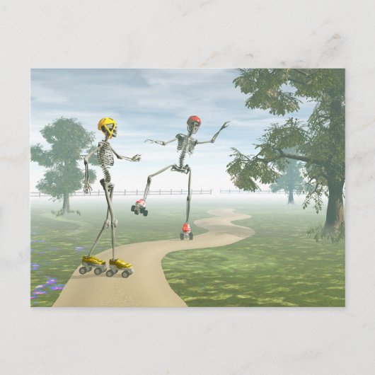Skelette auf Roller-Skaten Postkarte (Vorderseite)