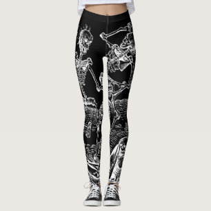Skelette Danse makabere schwarze Leggings