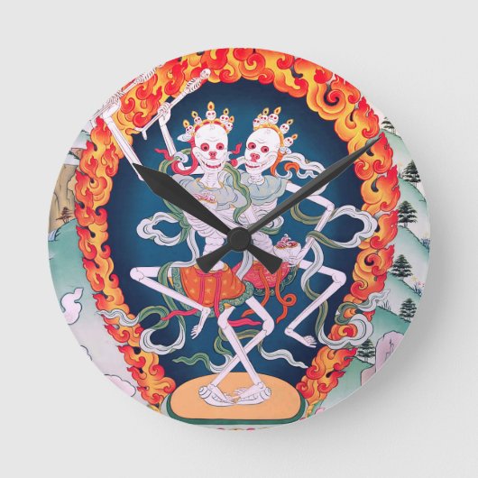 Skelette, die tibetanische buddhistische Kunst Runde Wanduhr (Vorderseite)