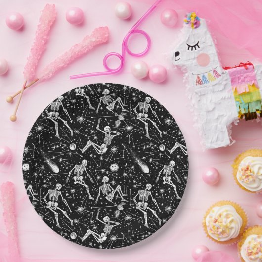 Skelette im Weltraumhintergrund Pappteller (Party)