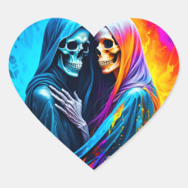 Skelette in einem Regenbogen Herz-Aufkleber