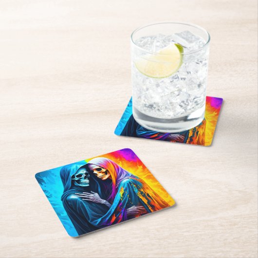 Skelette in einem Regenbogen Rechteckiger Pappuntersetzer (Vor Ort)