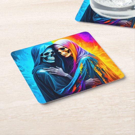 Skelette in einem Regenbogen Rechteckiger Pappuntersetzer (angewinkelt)