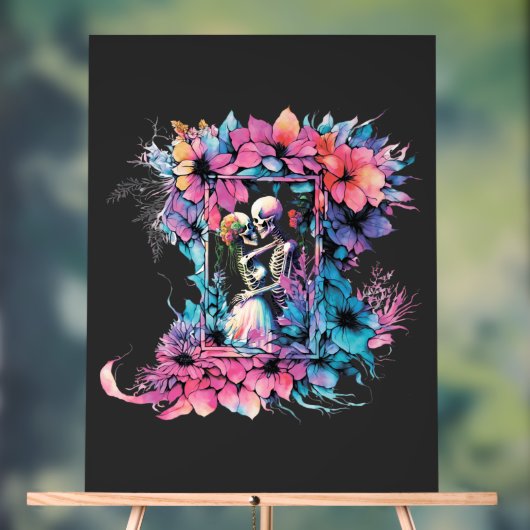 Skelette in Liebe. Ein Strauß Blume. Acrylschild (Neutral)