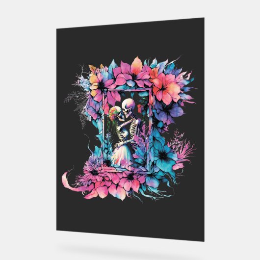 Skelette in Liebe. Ein Strauß Blume. Acrylschild (Winkel)