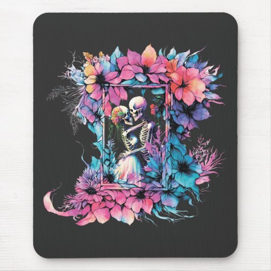 Skelette in Liebe. Ein Strauß Blume. Mousepad (Vorne)