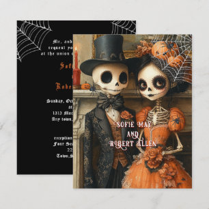 Skelette Schwarze Spinnen Halloween-Hochzeit Einladung