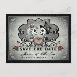 Skelette Schwarzweiß SAVE THE DATE Ankündigungspostkarte