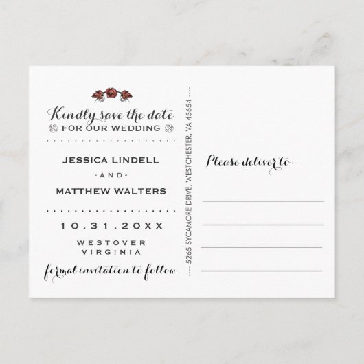 Skelette Schwarzweiß SAVE THE DATE Ankündigungspostkarte (Rückseite)