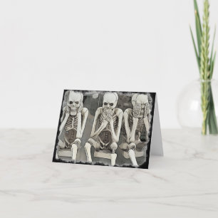 Skelette sehen kein böses Halloween-Schwarzweiß Karte