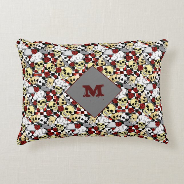 Skelette Skulpturen in Koch Hats und Rote Rosen dr Dekokissen (Vorderseite)