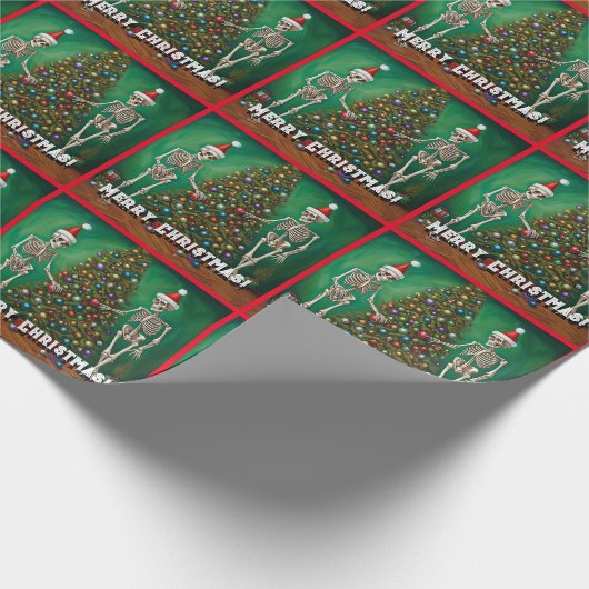 Skelette und farbenfrohe Ornamente Weihnachten Geschenkpapier (Ecke)