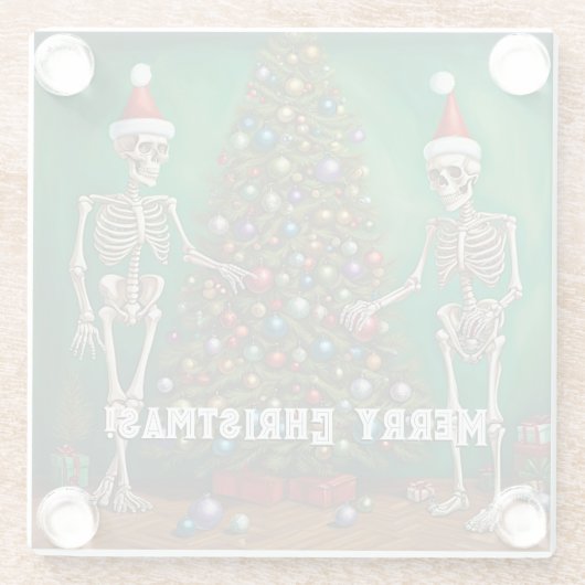 Skelette und farbenfrohe Ornamente Weihnachten Glasuntersetzer (Rückseite)