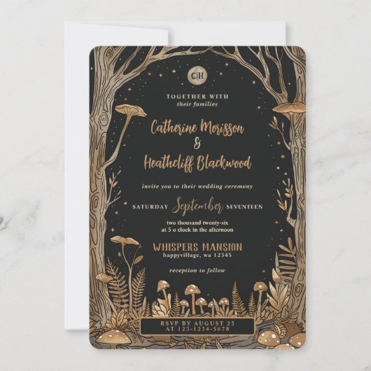 Skelette und Pilze bis zum Tod Einladung (Vorderseite)