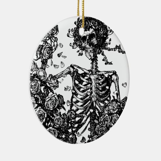Skelette und Rose Keramik Ornament (Rechts)