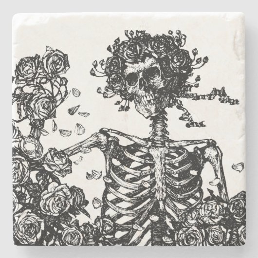 Skelette und Rose Steinuntersetzer (Vorderseite)