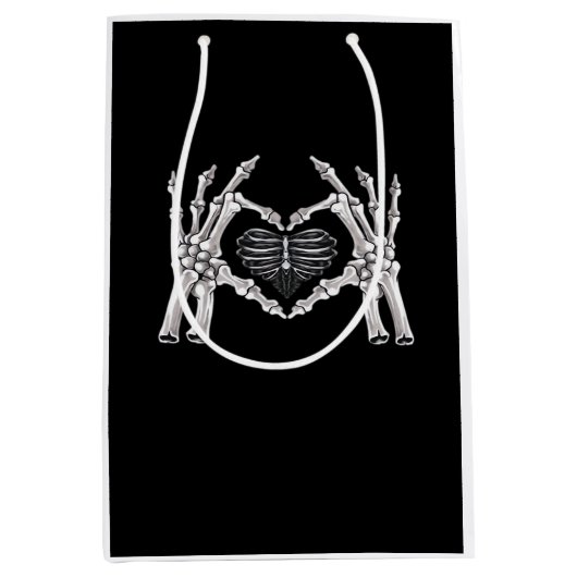 Skeletter Ribs Hand Heart Sign Mittlere Geschenktüte (Vorderseite)