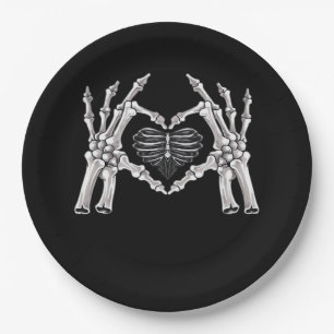 Skeletter Ribs Hand Heart Sign Pappteller