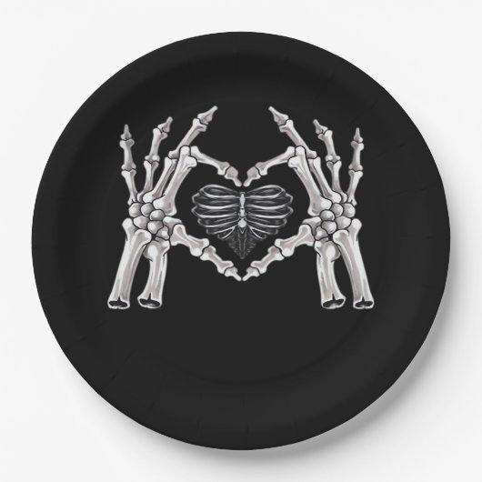Skeletter Ribs Hand Heart Sign Pappteller (Vorderseite)