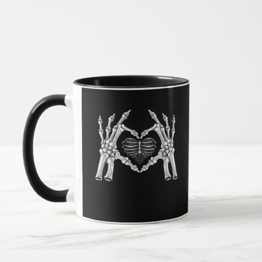 Skeletter Ribs Hand Heart Sign Tasse (Links)