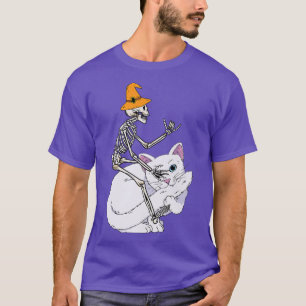 Skeletter Riding Cat Lazy Halloween Kostüm Niedlic T-Shirt