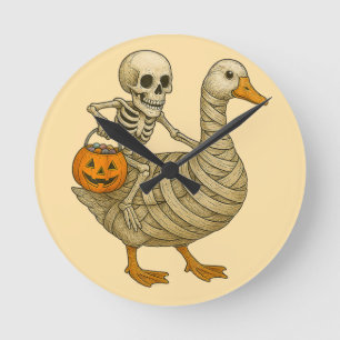 Skeletter Riding Mama Goose Halloween Funny Pumpki Runde Wanduhr