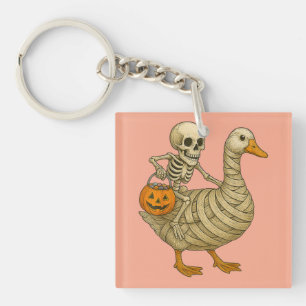 Skeletter Riding Mama Goose Halloween Funny Pumpki Schlüsselanhänger