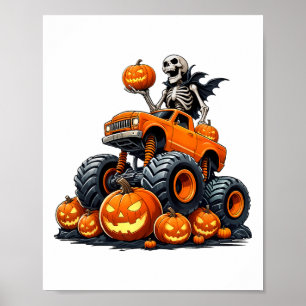 Skeletter Riding Monster Kruck Halloween Pumpkin K Poster