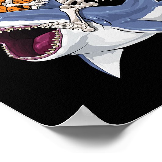 Skeletter Riding Shark Funny Halloween Kostümjäger Poster (Ecke)