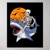 Skeletter Riding Shark Funny Halloween Kostümjäger Poster (Vorne)