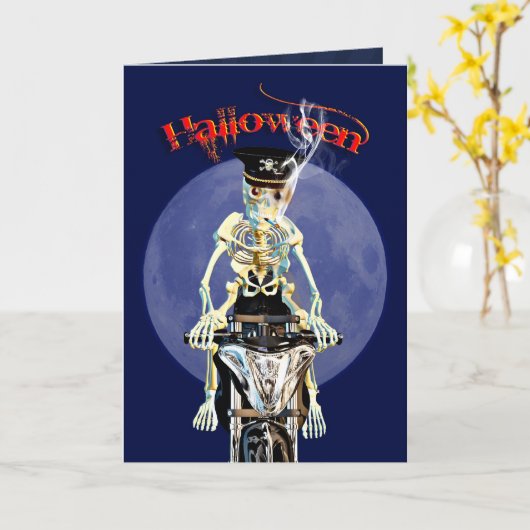 Skelettfahrer rauchen eine Zigarette Karte (Gelbe Blume)