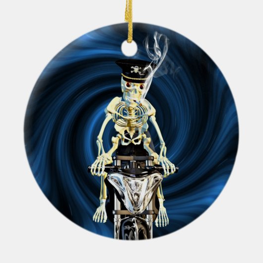Skelettfahrer rauchen eine Zigarette Keramikornament (Hinten)