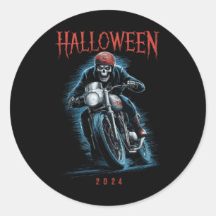 Skelettfahrer zu Halloween 2024 Runder Aufkleber