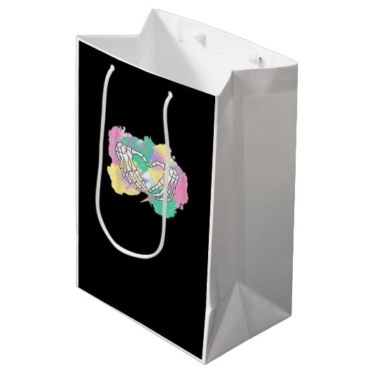 Skelettfalten mit Abstraktem, farbigem Hintergrund Mittlere Geschenktüte (Vorderseite Schrägansicht)