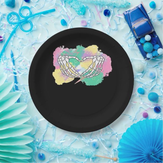 Skelettfalten mit Abstraktem, farbigem Hintergrund Pappteller (Party)